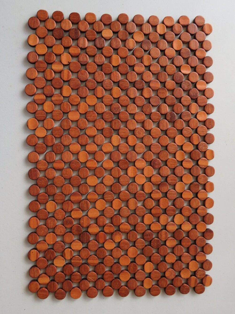 Vintage Rectangular Penny Shaped Wooden Brown Non-Foldable Placemat 18” x 12"
